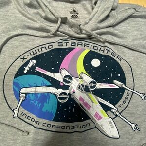 Star Wars Disney X-Wing Fighter Gray‎ Hooded Long Sleeve T Shirt Men's Medium